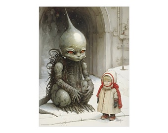 Morning Walk - Poster Print Winter Solstice Yule Scandinavian Mythology Monster AI Art