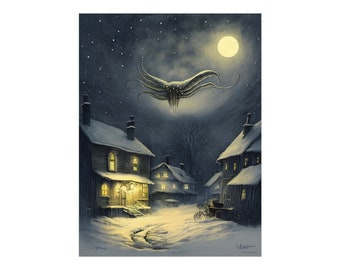 Night of Endless Snow - Poster Print Yule Winter Solstice Lovecraft Cthulhu Creepy Horror AI Art