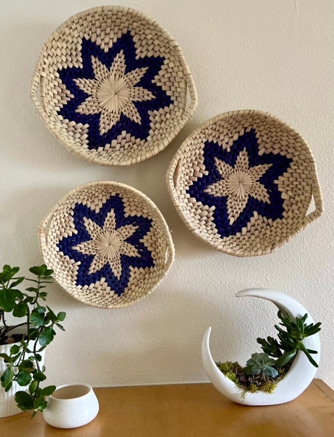 Farmhouse Wall Basket Decor Set of 3 Woven Wall Hanging Etsy