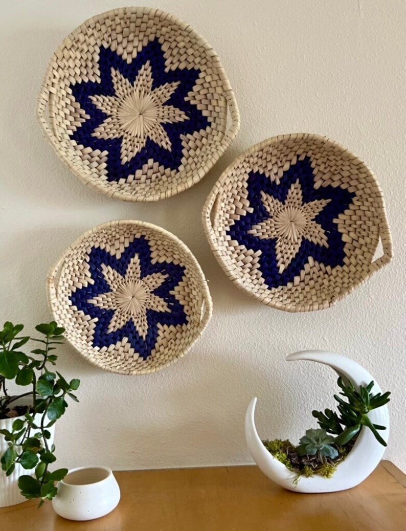Farmhouse Wall Basket Decor Set of 3 Woven Wall Hanging Etsy