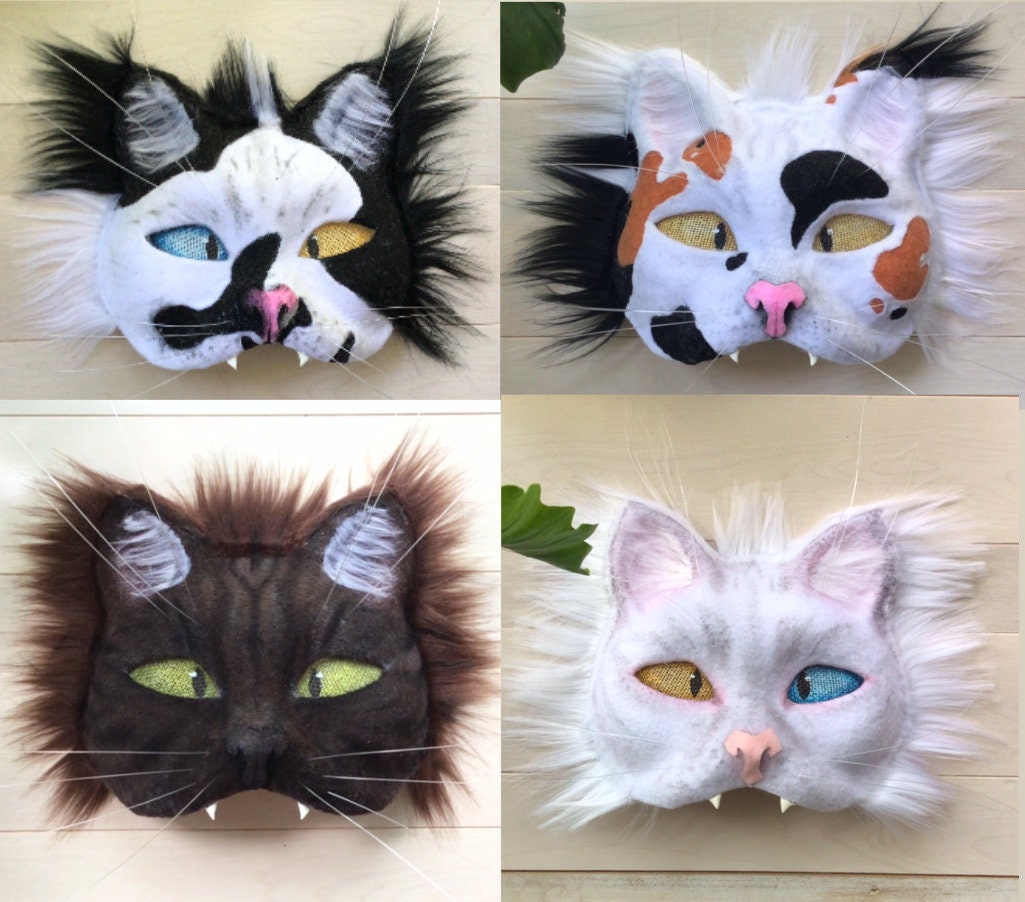 Hand Painted Felted Therian Cat Mask -  Denmark