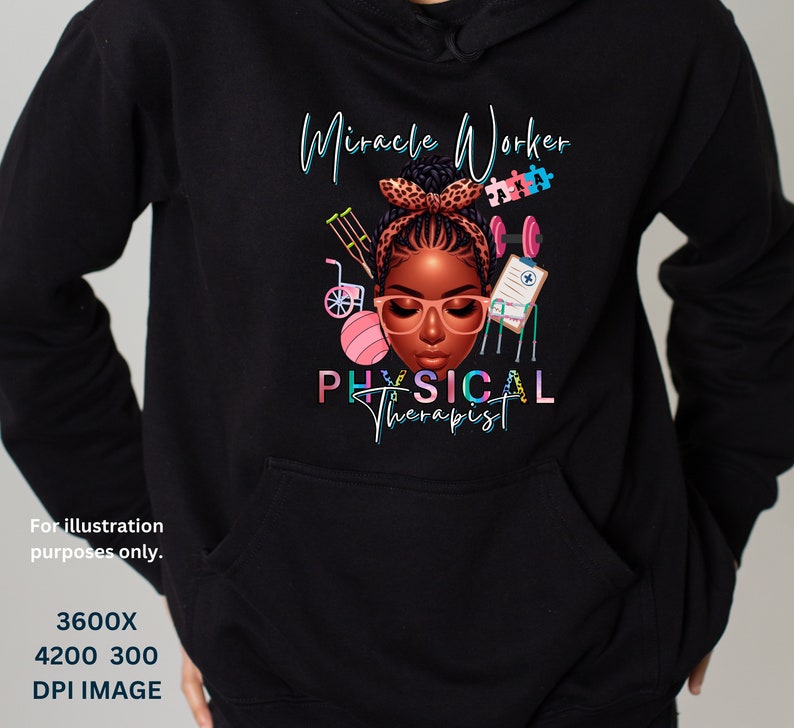 Black Woman PNG, Miracle Worker AKA Physical Therapist, Messy Bun, Black Girl, Nurse, Medical, T