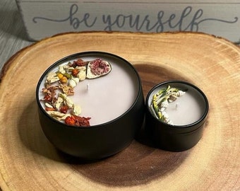 Handgemachte Kerzen mit getrockneten Blumen und Kräutern || Duftkerze || Blumen Sojakerze || 100% Vegane Kerze || 200 g