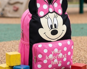 Minnie Mouse, Embroidered Backpack, Disney Minnie Mouse with Ear School Backpack 12" and 16" Book Bag Girls, School Backpack, Kids Backpack