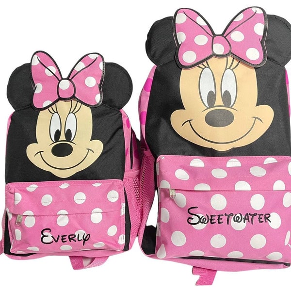 Minnie Mouse, Embroidered Backpack, Disney Minnie Mouse with Ear School Backpack 12" and 16" Book Bag Girls, School Backpack, Kids Backpack