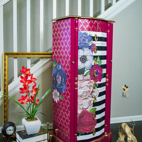 SOLD! Sample of my work and can be re-created. Jewelry Armoire Free Standing. Jewelry Storage Drawers with Mirror.