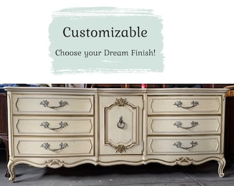 Customizable French Provincial Triple Dresser. Vintage 9 Drawer Dresser. Bedroom Furniture. Large Chest of Drawers. Choose Your Finish