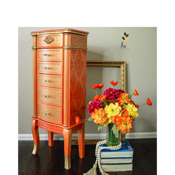 SOLD! Sample of my work and can be re-created. Standing Jewelry Armoire. Vintage Jewelry Box. Painted Jewelry Storage.
