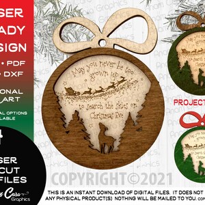May You Never Be Too Grown Up Baby Deer Looking up Santa Christmas digitaal ontwerp Ornament| Glowforge Lightburn Laser Ready Rendier