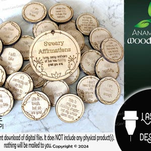 Sweary Affirmations Tokens und (28 Digital Designs insgesamt) Laser bereit Bundle Glowforge Humor Self Care Affirmationen Swear Sass Empower
