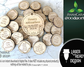 Sweary Affirmations Tokens and  (28 Digital Designs total) Laser Ready Bundle Glowforge Humour Self Care Affirmations Swear Sass Empower