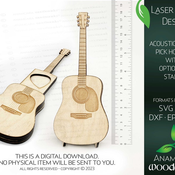 Acoustic Guitar Pick Holder Laser Ready Design | Glowforge Cut File Guitar Musician Music Gift Folk Country Bluegrass Engraved Personal Pick