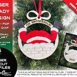 Oh Snowballs! Funny Adult Christmas Ornament Laser Cut Digital File | Glowforge Score Engrave Santa Adult Humor Stuck In Chimney 2021-2030
