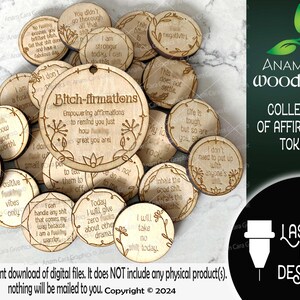 Hündin Affirmations Tokens (29 Digital Designs gesamt) Laser bereit Bundle Glowforge Humor Self Love Care Affirmationen schwören Sass Empower