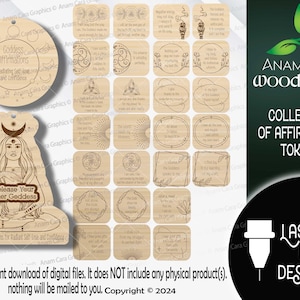 Fichas de afirmaciones de la diosa (28 diseños digitales en total) Paquete listo para usar con láser Glowforge Self Love Care Wiccan Magick Empower Positive Vibes