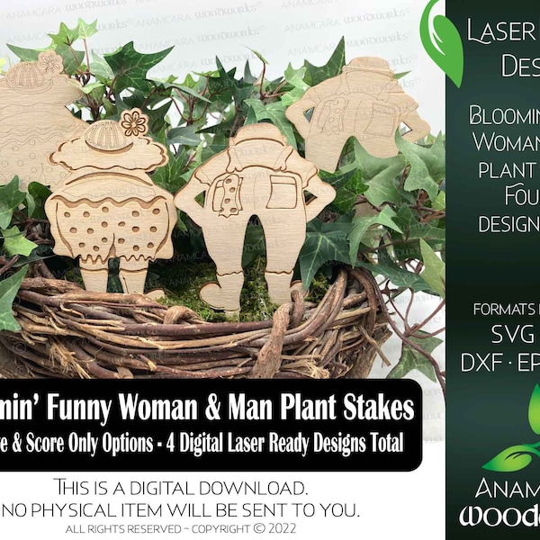 Bloomin' Funny Lady & Gent Plant Stakes Laser Ready Digital Design Cut File Garden Plant Marker Wellies Back Side Bum Boots Bloomers Glowfor