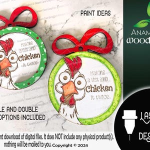 Making a List Chicken it Twice - Funny Chicken Rooster Ornament Design | Laser Ready Design Rustic Farmhouse Chicken Rooster Farm