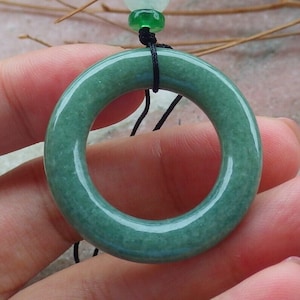 Certified Hand Carved Green Natural Myanmar Burma A Jade Jadeite Circle Donut Lucky Amulet Pendant Necklace
