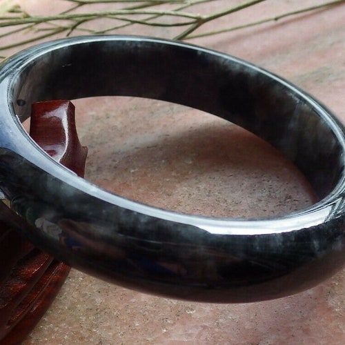 Certified Hand shops Carved Black 100% Natural Myanmar Burma A JADE Jadeite Circle Bangle Bracelet 58mm