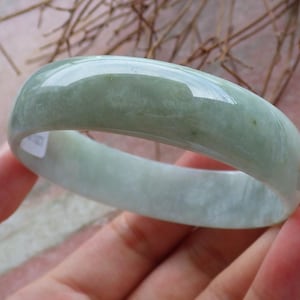 Certifierad handskuren grön naturlig Myanmar Burma A JADE cirkeljadeit armband 53 mm