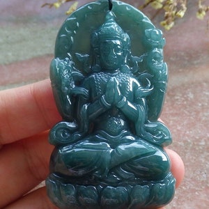 Certified Hand Carved Green 100% Natural Myanmar Burma A Jade Jadeite Guanyin Kwan yin Pendant Necklace