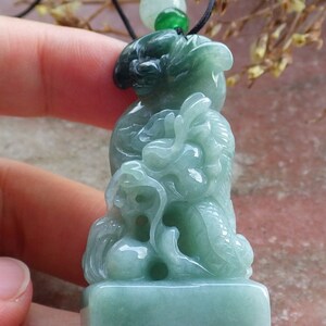 Certified Hand Carved Green Natural Myanmar Burma A Jade Jadeite Zodiac Dragon Bat Coin Pendant Necklace