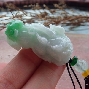 Certified Hand Carved Natural Green Myanmar Burma A Jade jadeite Dragon Pi Xiu Pendant Necklace