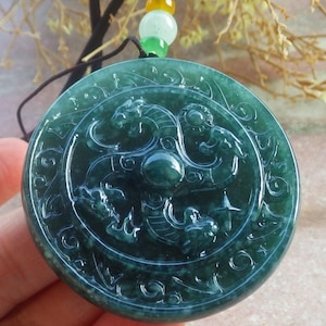 Certified Hand Carved Natural Myanmar Burma Grade A Jade jadeite Dragon Lucky Amulet Pendant Necklace