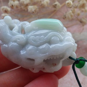Certified Hand Carved Natural Green Myanmar Burma A Jade jadeite Dragon Pi Xiu Lucky Amulet Pendant Necklace