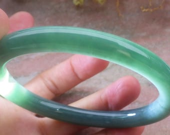 Certified Hand Carved Blue Water Green Natural Myanmar Burma A JADE Circle Jadeite Bangle Bracelet 67mm