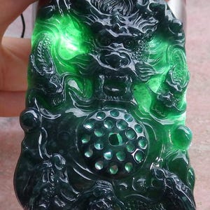 Certified Hand Carved Blue Water Green Natural Myanmar A Jade jadeite 9 Dragon Spit Bead Lucky Amulet Pendant Necklace