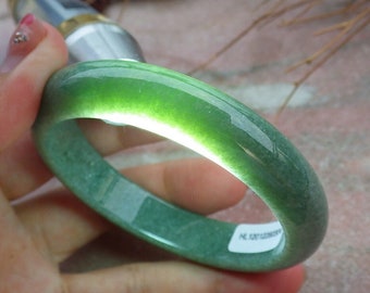 Certified Hand Carved Green Natural Myanmar Burma Grade A JADE Jadeite Round Circle Bangle Bracelet 56mm