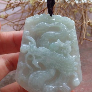 Certified Hand Carved Green Natural Myanmar Burma Grade A Jade jadeite Dragon Pendant Necklace