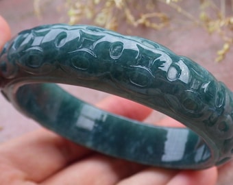 57 mm zertifiziertes, handgeschnitztes Armband aus blauem, wassergrünem, natürlichem Jadeit (Jadeit-Münzring)