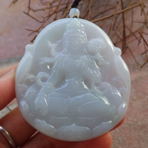 Certified Hand Carved Green Lavender 100% Natural Myanmar Burma A Jade Jadeite Guanyin Kwan yin Pendant Necklace