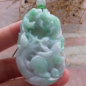 Certified Hand Carved Natural Myanmar Burma A Jade jadeite Zodiac Rabbit Bird Flower Lucky Amulet Pendant Necklace