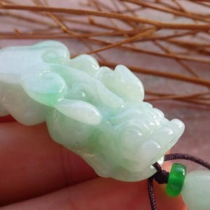 Certified Hand Carved Natural Green Myanmar Burma A Jade jadeite Dragon Pi Xiu Ruyi Lucky Amulet Pendant Necklace