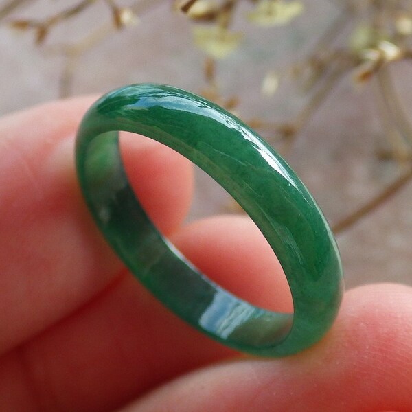 Certified Hand Carved Green Natural Myanmar Burma Grade A Jade jadeite Circle US 7 Ring