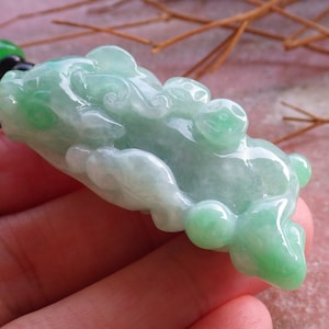 Certified Hand Carved Natural Icy Green Myanmar Burma A Jade jadeite Dragon Pi Xiu Pendant Necklace