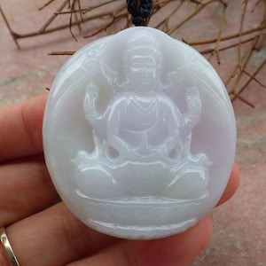 Certified Hand Carved Green Lavender 100% Natural Myanmar Burma A Jade Jadeite Guanyin Kwan yin Pendant Necklace