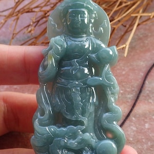 Certified Hand Carved Green Myanmar Burma Natural A Jade jadeite Dragon Bead Guanyin Kwan Yin Pendant Necklace