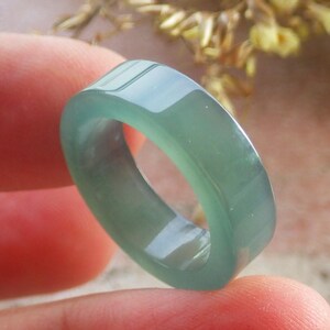 Certified Hand Carved Icy Green Natural Myanmar Burma A Jade jadeite Circle Rectangle Ring US 4.25