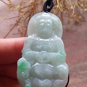 Certified Hand Carved Green Natural Myanmar Burma A Jade jadeite Guanyin Kwan Yin Pendant Necklace