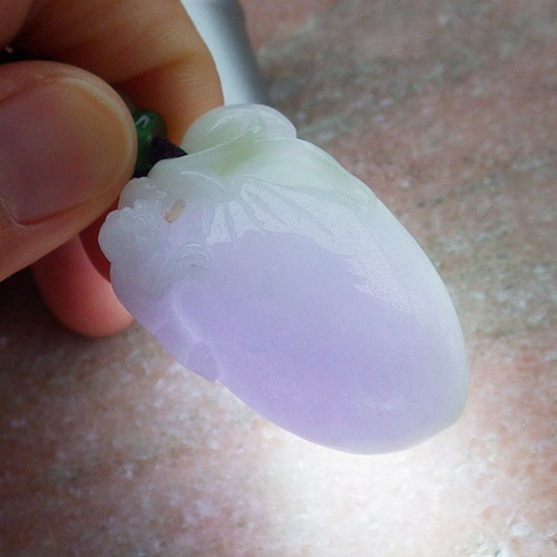 Certified Hand Carved Lavender Green Natural Myanmar Burma A Jade shops jadeite Monkey Peach Pendant Necklace