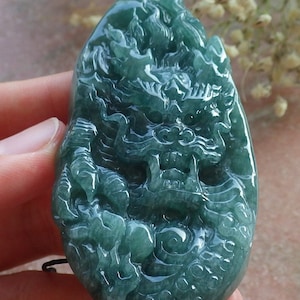 Certified Hand Carved Green Natural Myanmar Burma A Jade Jadeite Dragon Lucky Amulet Pendant Necklace