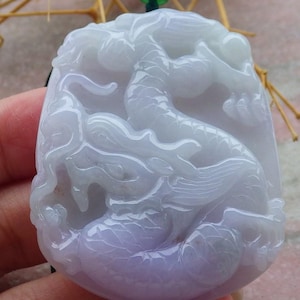 Certified Hand Carved Natural Myanmar Burma A Jade Jadeite Dragon Lucky Amulet Pendant Necklace
