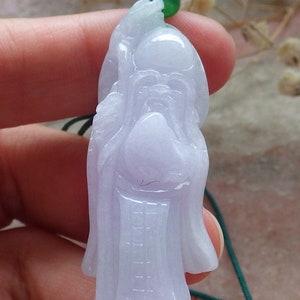 Certified Hand Carved Natural Myanmar Burma Grade A Jade jadeite Longevity God Lucky Amulet Pendant Necklace