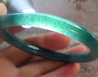 Certified Hand Carved Green Natural Myanmar Burma Grade A JADE Jadeite Circle Bangle Bracelet 57mm