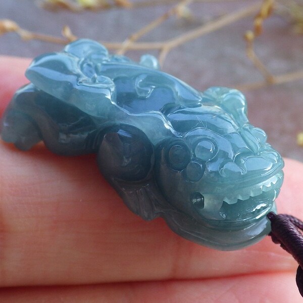 Certified Hand Carved Natural Myanmar Burma A Jade jadeite Dragon Pi Xiu Lucky Amulet Pendant Necklace