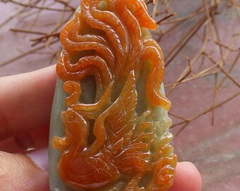 Certified Green Burma 100% Natural A Jade Jadeite Pendant Phoenix Flower Ruyi Bead Necklace 661424 Tn